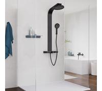 SCHÜTTE panneau de douche SAMOA RAIN, douche pluie avec thermostat et tablette en verre, douchette à main avec 3 fonctions, pomme de douche noir mat
