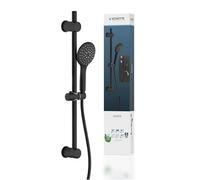 SCHÜTTE RAVEN Barre de Douche et Douchette à Main, Pommeau Avec 3 Positions de Réglage, Kit Avec Colonne, Panneau et Tuyau en Noir