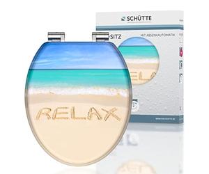 Schütte RELAX 80131, Abattant WC avec noyau en bois (MDF) et système d'abaissement automatique, motif de plage imprimé sur 3 faces, compatible avec toutes les cuvettes WC standard