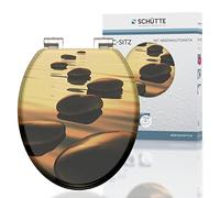 Schütte SEA STONE 80127, Abattant WC avec noyau en bois (MDF) et système d'abaissement automatique, motif de pierres imprimé sur 3 faces, compatible avec toutes les cuvettes WC standard