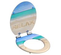 Schütte RELAX 80131, Abattant WC avec noyau en bois (MDF) et système d'abaissement automatique, motif de plage imprimé sur 3 faces, compatible avec toutes les cuvettes WC standard