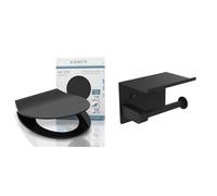 Schütte SLIM BLACK 82710, Abattant WC en Duroplast avec système d'abaissement automatique & Ibergrif MK34053B, Porte Papier Toilette, Support Papier Toilette Mural, 304 Acier Inoxydable