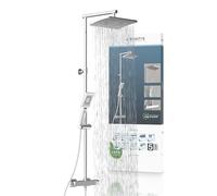 SCHÜTTE Trento 60140 Système de douche avec thermostat, grande douche à effet pluie (32 x 20 cm) et douchette réglable avec barre de douche, colonne de douche, panneau de douche, chromé