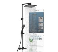 SCHÜTTE Trento 60170 Système de douche avec thermostat, grande douche à effet pluie (32 x 20 cm), douchette réglable, colonne de douche, noir