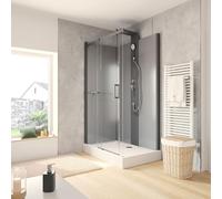 Schulte cabine de douche complète 120 x 80 x 224 cm (receveur inclus), noir, réversible, porte coulissante, jets de massage, verre de sécurité 6 mm (arrière 5mm)