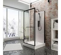 Schulte cabine de douche complète 90 x 90 x 215 cm (receveur inclus), profilé noir, avec porte pivotante, verre de sécurité transparent 5 mm
