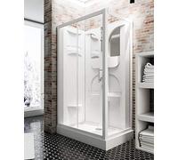 Schulte cabine de douche intégrale 120 x 80 x 210 cm (receveur inclus), profilé blanc, porte coulissante 2 éléments, verre de sécurité 5 mm, rectangulaire