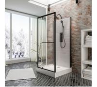 Schulte cabine de douche complète 90 x 90 x 215 cm (receveur inclus), profilé noir, avec porte pivotante, verre de sécurité transparent 5 mm