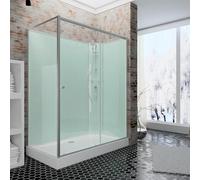 Schulte cabine douche intégrale 170x75x204 argenté coulissante réversible | Receveur de douche, kit d'évacuation, colonne, douchette & panneaux muraux
