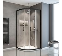 Schulte douche accès d’angle arrondie, 90 x 90 x 190 cm, portes coulissantes, encadré, noir, verre de sécurité 5 mm transparent, circulaire, largeur d'accès 58.0 cm, réglage sur receveur 88.5-91.0 cm