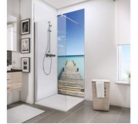 Schulte pack de 2 panneaux muraux 90x210 cm + 3 profilés, revêtement, DécoDesign PHOTO, ponton de Maldives + blanc