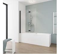 Schulte pare-baignoire, 104x130 cm, réversible, écran pliant, rabattable, 2 volets pivotants, verre 5mm, transparent, noir, Komfort