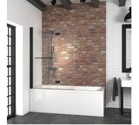 Schulte pare-baignoire, 112x150 cm, paroi de baignoire rabattable, 2 volets, anticalcaire, verre 5 mm, transparent, noir
