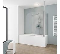 Schulte pare baignoire 115 x 140 cm + paroi 70 cm argenté fixation plafond | 2 volets 73+42 pivotants verre trempé 5 mm