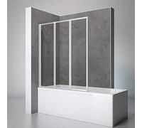 Schulte pare baignoire 127 x h.140 cm, alu-argenté, 3 volets pivotants (47+40+40), écran réversible, rabattable à 180°, verre de sécurité 3 mm transparent