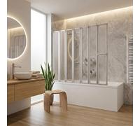 Schulte pare baignoire 159 x h.140 cm, 7 volets (27+6 * 22), profilé alu-argenté, écran pivotant, rabattable à 180°, verre synthétique acrylique 3mm