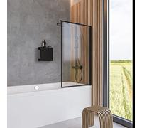 Schulte pare baignoire 80 x 140 cm, noir, montage gauche droite, encadré, écran 1 volet pivotant pliant, rabattable à 180°, verre de sécurité 5 mm