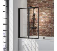 Schulte pare-baignoire, 87x120 cm, réversible, à coller, sans percer, écran pliant, rabattable, verre 3 mm, transparent, noir