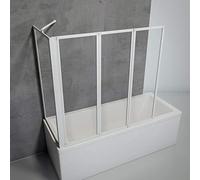 Schulte pare baignoire à coller 127 x 121 cm et paroi angle 70 cm, blanc, fixation sans percer, 3 volets (47+40+40) pivotants rabattables, verre de sécurité 3 mm, joint d'étanchéité (2 colis!)
