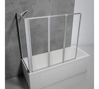 Schulte pare baignoire à coller 127 x 121 cm et paroi angle 75 cm, alu-argenté, fixation sans percer, 3 volets (47+40+40) pivotants rabattables, verre de sécurité 3 mm, joint d'étanchéité (2 colis!)
