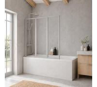 Schulte pare baignoire à coller l.127 x h.121 cm,alu-argenté, 3 volets (47+40+40) pivotants, sans percer, mobile rabattable à 180°, verre de sécurité 3mm transparent
