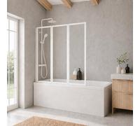 Schulte pare baignoire à coller l.127 x h.121 cm,blanc, 3 volets (47+40+40) pivotants,sans percer, rabattable à 180°, verre de sécurité 3mm