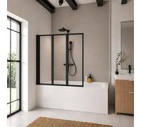 Schulte pare baignoire l.127 x 140 cm à coller,noir,3 volets (47+40+40) pivotants, fixation sans perçage, paroi mobile rabattable à 180°, verre de sécurité 3 mm