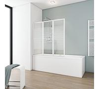 Schulte pare-baignoire, 127x120 cm, réversible, voltes pliants, à coller, sans percer, verre 3 mm, bandes transversales, blanc