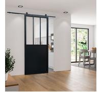 Schulte porte coulissante en verre, 102x215cm, porte coulissante intérieure, porte vitrée, porte atelier, décor industriel, noir