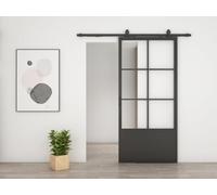 Schulte porte coulissante en verre, 102x220cm, porte coulissante intérieure, verrière Loftstyle, noir, RAL 9005 - double softclose
