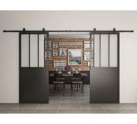 Schulte porte coulissante en verre, 205x215cm, double porte coulissante intérieure, porte vitrée, porte verrière, décor industriel, noir