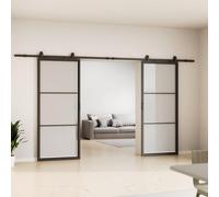 Schulte porte coulissante en verre, 205x220cm, double porte coulissante intérieure, porte vitrée, porte verrière, décor Loftstyle, noir