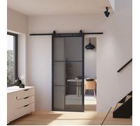 Schulte porte coulissante en verre, 90x215cm, porte intérieure, verrière, anthracite, Loftstyle, noir RAL 9005, double softclose