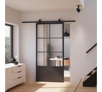 Schulte porte coulissante en verre, 102x220cm, porte coulissante intérieure, verrière Loftstyle, noir, RAL 9005 - double softclose