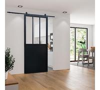 Schulte porte coulissante intérieure en verre, 90x215 cm, verre de sécurité, porte vitrée, porte verrière, décor industriel, noir - double softclose