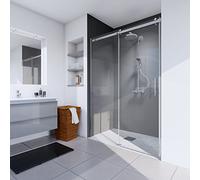 Schulte porte de douche 120 x 200 cm, coulissante en niche avec roulettes en haut, profilé aspect chromé, 2 verres de sécurité transparent 6 mm, montage partie fixe réversible, réglage 117-120.3 cm