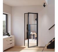 Schulte porte intérieure loft en verre, 83x211cm, bloc-porte atelier noir, transparent, 3 vitrages, tirant droit - serrure