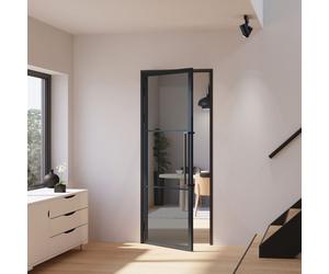 Schulte porte intérieure loft en verre, 83x211cm, bloc-porte vitré, atelier, noir, verre fumé, 3 vitrages, tirant gauche