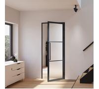 Schulte porte intérieure loft en verre, 90x215cm, bloc-porte vitré, atelier, noir mat, verre satiné, verrière, 3 vitrages, tirant droit