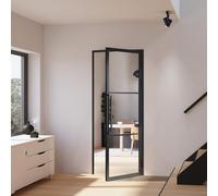 Schulte porte intérieure loft en verre, bloc-porte vitré, 90x215cm, atelier, noir mat, verre transparent, verrière, 3 vitrages, tirant droit