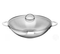 Schulte-Ufer Wok Wave, Poêle, y compris grille de rangement et couvercle en verre, Acier inoxydable, 32 cm, 66525-32