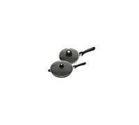 Schumann Professionnel - Lot de 2 Poêles Moove Revêtement en Pierre - Compatibles Tous feux dont Induction - Fonte d'Aluminium Sans PFOA - Manches Amovibles en Silicone - Couvercles Inclus - 28/32cm