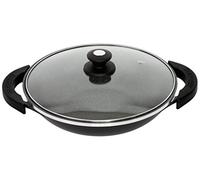 Schumann Professionnel - Wok Black Rock 32cm - Compatible Tous feux dont Induction - Fonte d'Aluminium sans PFAO - Poignées Accroche Confort en Silicone - Couvercle Inclus - 5L