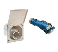 Schwabe Prise d'alimentation CEE pour Caravanes 230V / 16A Prise à 3 Broches avec Couvercle Blanc & Schwabe Prise Mobile CEE Raccord Caravane Camping 230V / 16A à Visser Blue I 60471