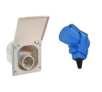 Schwabe Prise d'alimentation CEE pour Caravanes 230V / 16A Prise à 3 Broches avec Couvercle & Electraline 55086 Prise électrique Angulaire Filaire, Prise Industrielle Double 2 Prises IP44