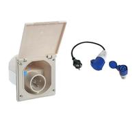 Schwabe Prise d'alimentation CEE pour Caravanes 230V / 16A Prise à 3 Broches avec Couvercle & Perel Câble Adaptateur, H07RNF 3G1.5, 0.4 m, 16 A/230 V, 3680 W, Type E/F vers CEE
