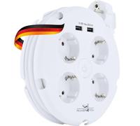 SCHWAIGER 661538 Prise Multiple Ronde Enrouleur de câble 4 Prises Multiples Prise Multifonctions Schuko (Max. 3680W) 2X Prise USB (2,5A) Interrupteur Marche/arrêt Câble de 1,5 m
