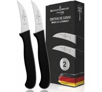 Schwertkrone® Couteau à éplucher courbé lot de 2 [MADE IN SOLINGEN - GERMANY] - Couteau à légumes fruits - Petit couteau de cuisine tranchant - Couteau éplucheur polyvalent (2x6cm courbé)