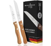 Schwertkrone Set Couteaux à Fruits et Légumes Premium - Manche Bois d'Olivier, Lames Inoxydables 7,5/10 cm, Conçu à Solingen