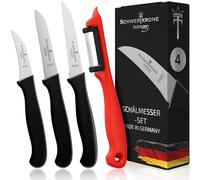 Schwertkrone Solingen Set de couteaux à éplucher avec économe et couteau à tomates - Made in Germany - Couteau à légumes, couteau à fruits et éplucheur de pommes de terre